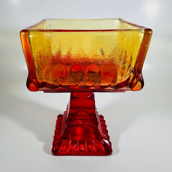 Yellow to red footed square dish Jeanette - Picture 6 of 6